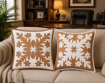 Hand Appliqued Hawaiian Quilted Pillow Slip, Plumeria Design (12"x12")