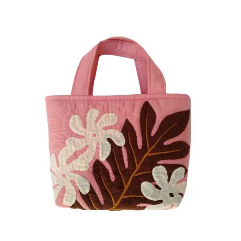 Handmade Quilted Tote Bag: Tiare Flower & Lauae Leaf Design image 2