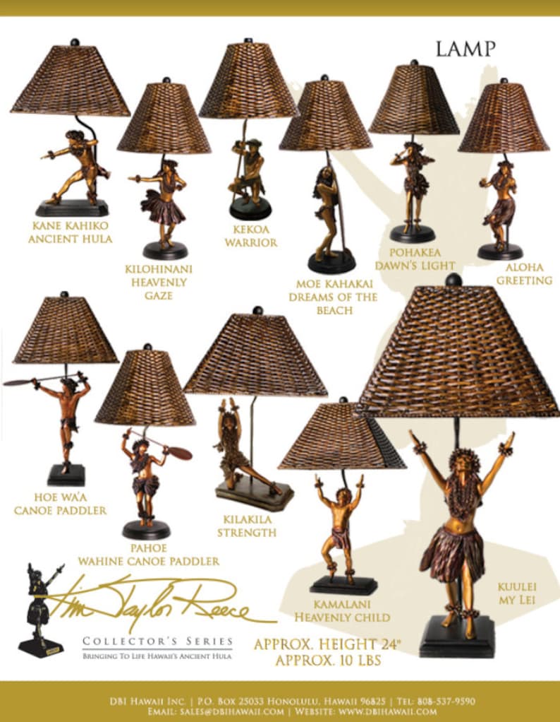 Kim Taylor Reece Hoe Wa’a Canoe Paddler Lamp, Hawaiian Art Collectible ...