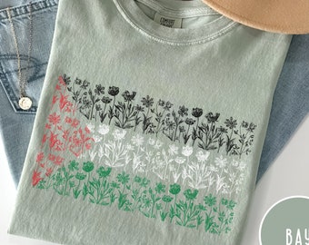 Palestine Flowers Flag Comfort Colors Tee, Palestine Donation, Free Palestine Shirt, Palestine Flag Shirt, Save Gaza Shirt, Ceasefire Now
