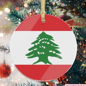 Lebanon Flag Ceramic or Acrylic Ornament, Lebanese Ornament, Lebanese Red Cross Donation, Gift For Lebanese, Cedar Tree, Beirut Christmas