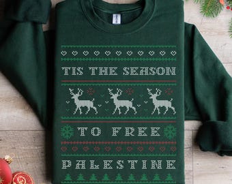 Palestine Ugly Christmas Sweater, Palestine Christmas Sweatshirt, Free Palestine Sweatshirt, Leftist Ugly Christmas Sweater, PCRF Donation