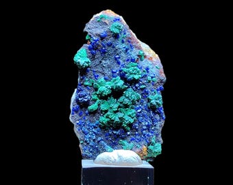 Small Azurite Malachite on Quartz From Sidi Ayad, Midelt, Morocco | 5.5x3.5x1 cm | 25g | Blue Green Crystal Specimen | Collector Mineral