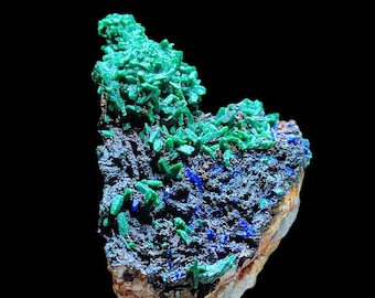 Azurite with Malachite Crystal From Sidi Ayad, Midelt, Morocco | 5x4x3cm | 60g | Rare Blue Green Mineral Specimen