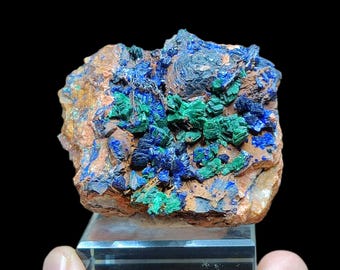 Unique Azurite with Malachite from Sidi Ayad Midelt Morocco – Natural Blue Green Crystal Mineral Specimen 7x5x4 cm 300g