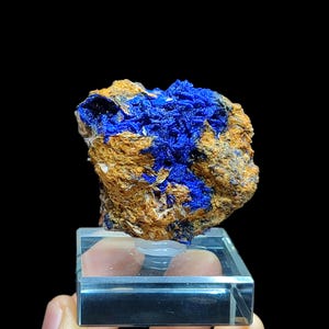 Azurite with Fluorite on Barite from Morocco |6x5x2,5 cm |  Mineral Specimen – Natural Crystal Cluster