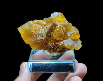 完璧な状態の宝石のような黄色の蛍石と方解石 #481# - Etsy 日本