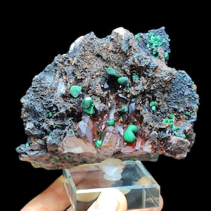 Large Quartz with Fibrous Malachite from Tazlaght, Souss-Massa, Morocco | 515g - 12x9x7 cm | Unique Green Mineral Specimen
