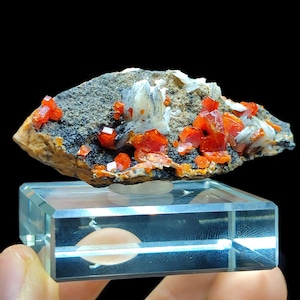 Vanadinite with Barite & Goethite from Midelt, Morocco – Unique Red Crystal Specimen 7x4x2.5 cm