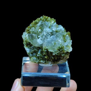 Moroccan Epidote with Calcite Specimen: Green Crystals (6x5.5x4 cm)