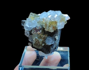 蛍石とブラックトルマリン | ロリポップポケット、グリーン原石の結晶