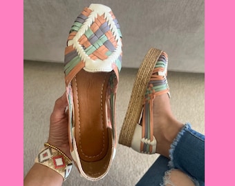 Mexican Espadrille Huarache Sandals - Boho- Hippie - Vintage - Mexican - Leather - Shoes - Handmade - Gift for her - gift for mom