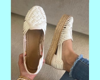 Espadrille Huarache Sandals - White Sandals - Boho- Hippie - Vintage - Mexican - Leather - Shoes - Handmade - Gift for her - gift for mom