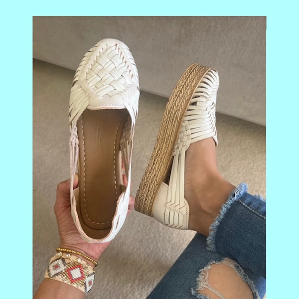 Espadrille Huarache Sandals - White Sandals - Boho- Hippie - Vintage - Mexican - Leather - Shoes - Handmade - Gift for her - gift for mom