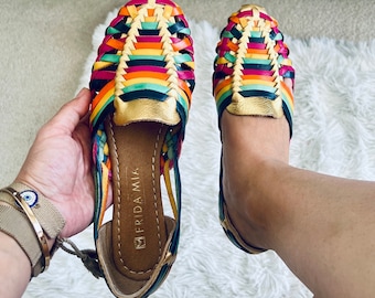 Mexican Huarache Sandals - Boho- Hippie - Vintage - Mexican - Leather - Shoes - Handmade - Gift for her - gift for mom - Slip on shoes