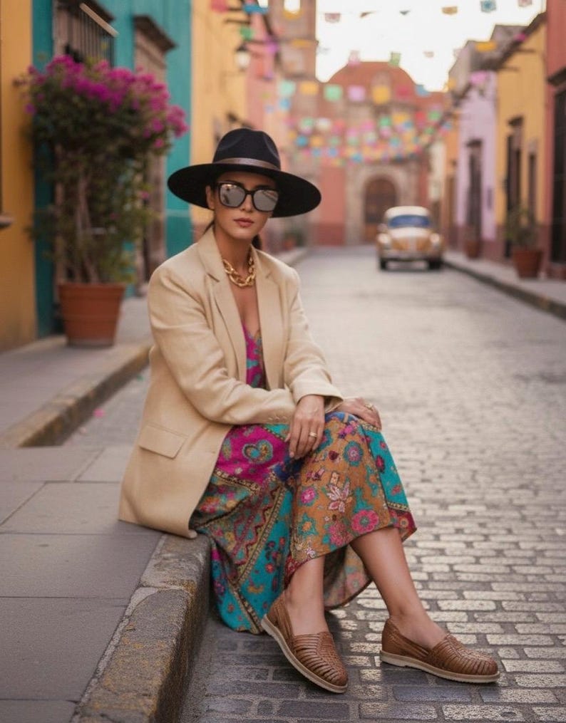 Mexikanska Huarache-sandaler - Boho- Hippie - Vintage - Mexikanska - Läder - Skor - Handgjorda - Present till henne - present till mamma - Black Friday-erbjudande bild 6