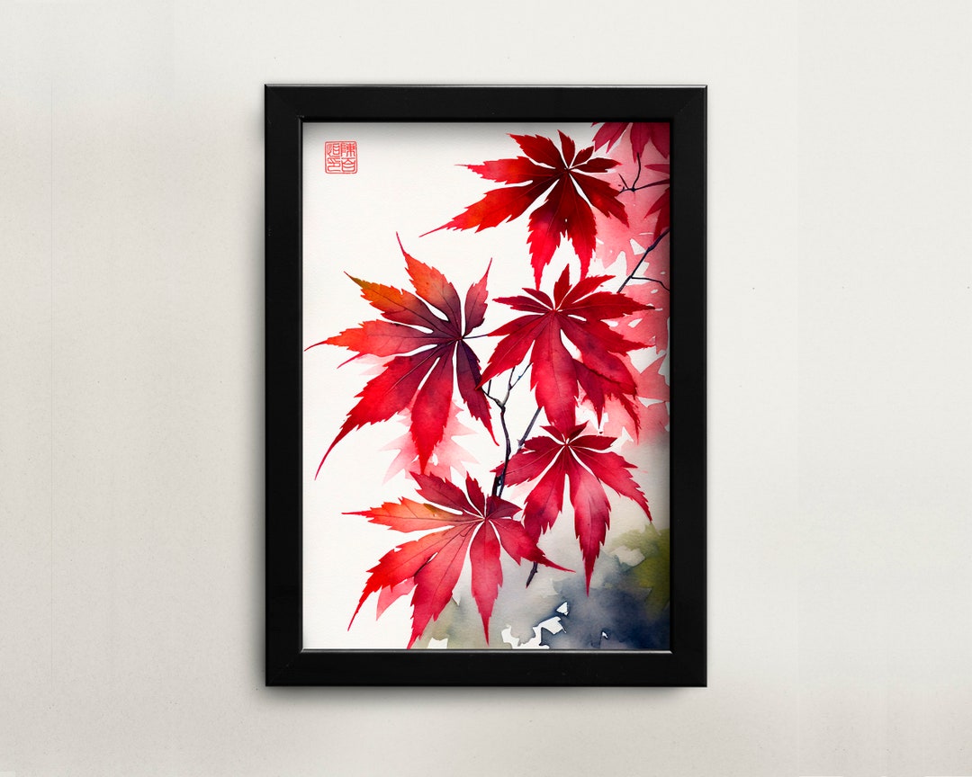 Printable Japanese Watercolor Painting Japanese Maple Wall Art Digital
