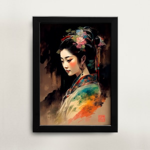 Printable Chinese painting Chinese woman wall art digital download Asian art home décor for office digital art digital downloadable art