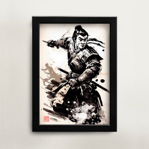 Printable Chinese watercolor painting Chinese warrior wall art digital download Asian art Asian home décor for office Chinese painting