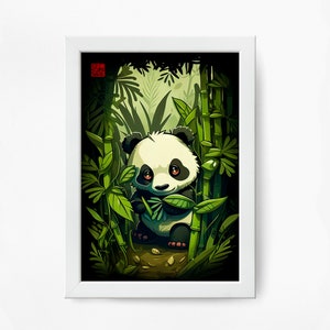Imprimible pintura china lindo dibujos animados panda pared arte descarga digital arte asiático decoración del hogar para la oficina anime chino