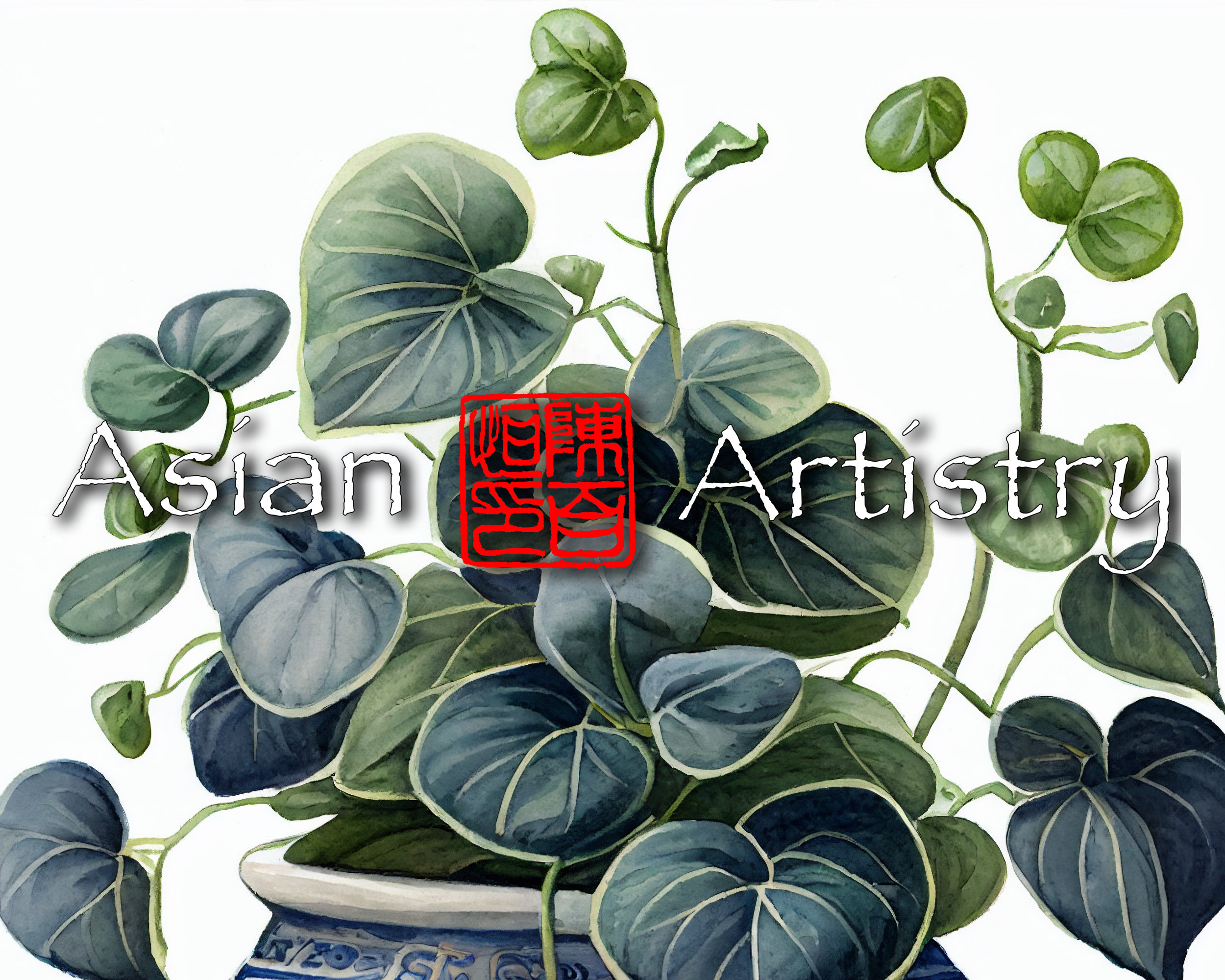 Printable Chinese Watercolor Painting Lucky Chinese Money Plant Wall ...