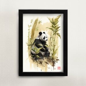 Printable Chinese watercolor painting panda wall art digital download Asian art Asian home décor for office Chinese painting digital art
