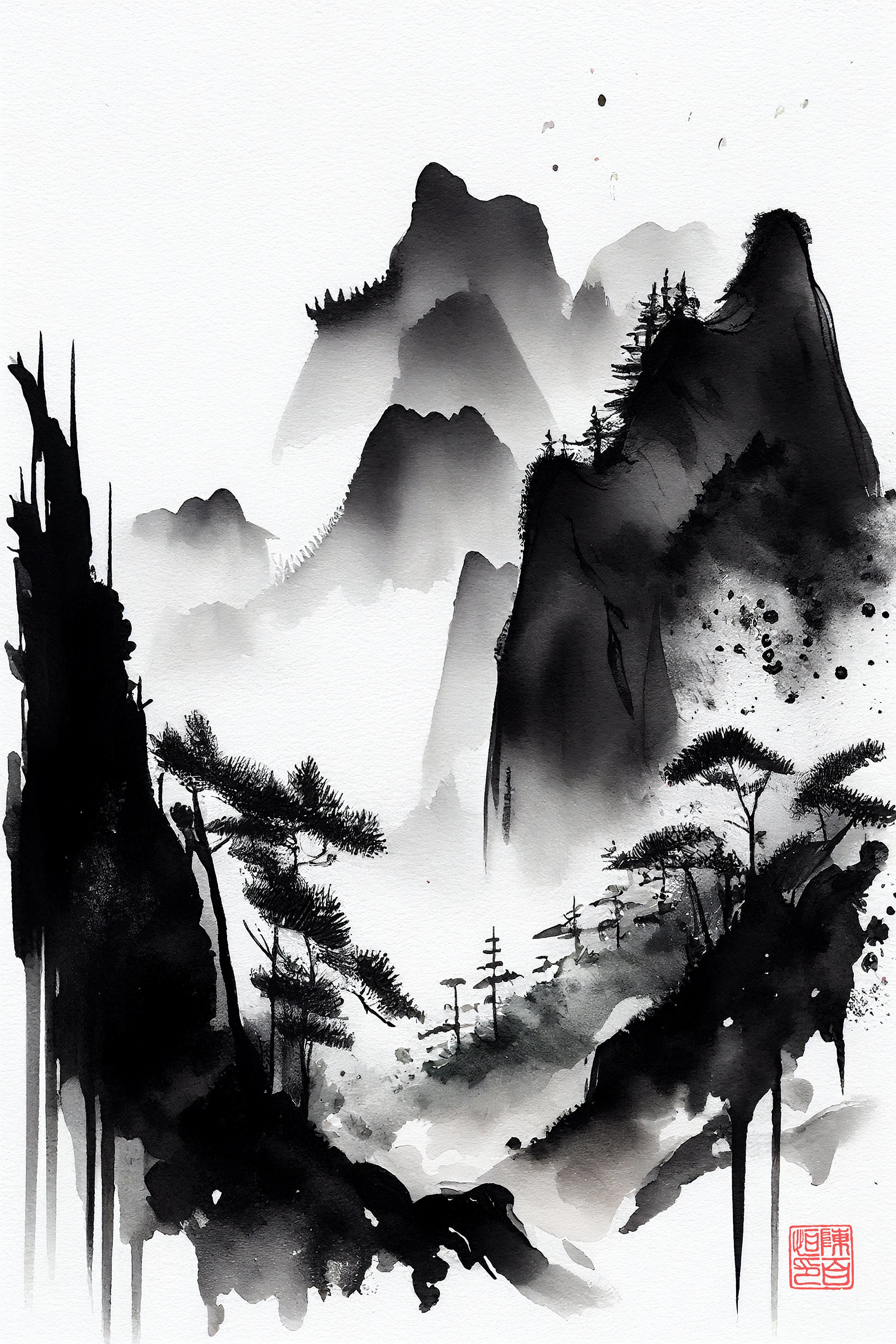 Druckbare chinesische Aquarell Malerei Berg Wand Kunst digitaler Download  asiatische Kunst asiatisches Wohndekor für Büro chinesische Malerei  digitale Kunst - Etsy Schweiz, image size:2000x3000