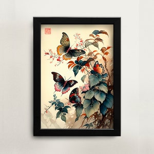 Printable Chinese watercolor painting butterfly wall art digital download Asian art home décor for office Chinese painting digital