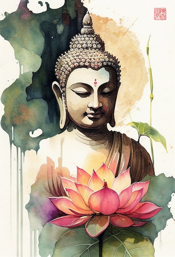 Abstract Buddha Lotus Canvas Prints Watercolor Horizontal Wall