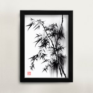 Printable Chinese watercolor painting bamboo art digital download Asian art Asian home décor for office Chinese painting printable wall art