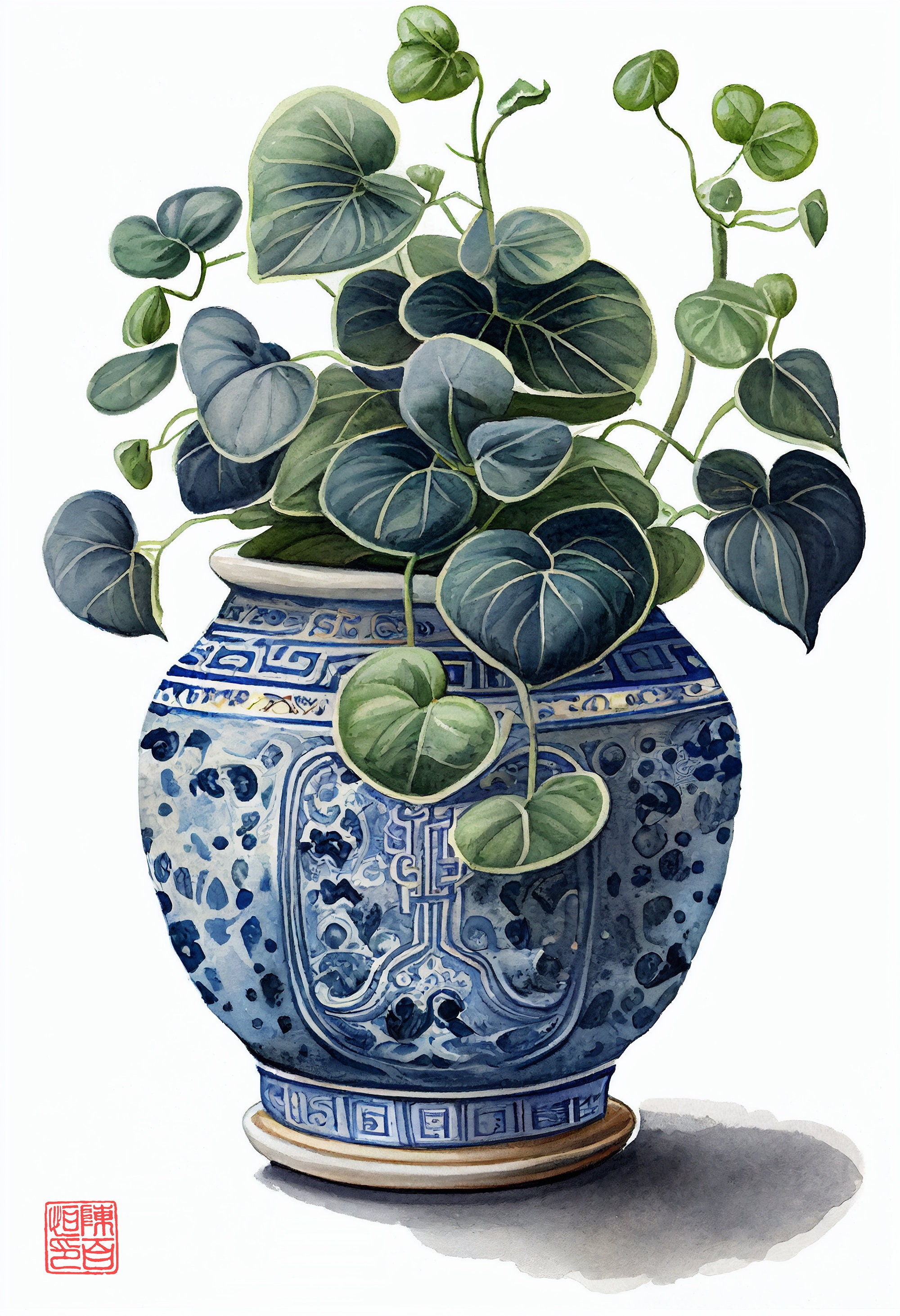Printable Chinese Watercolor Painting Lucky Chinese Money Plant Wall ...