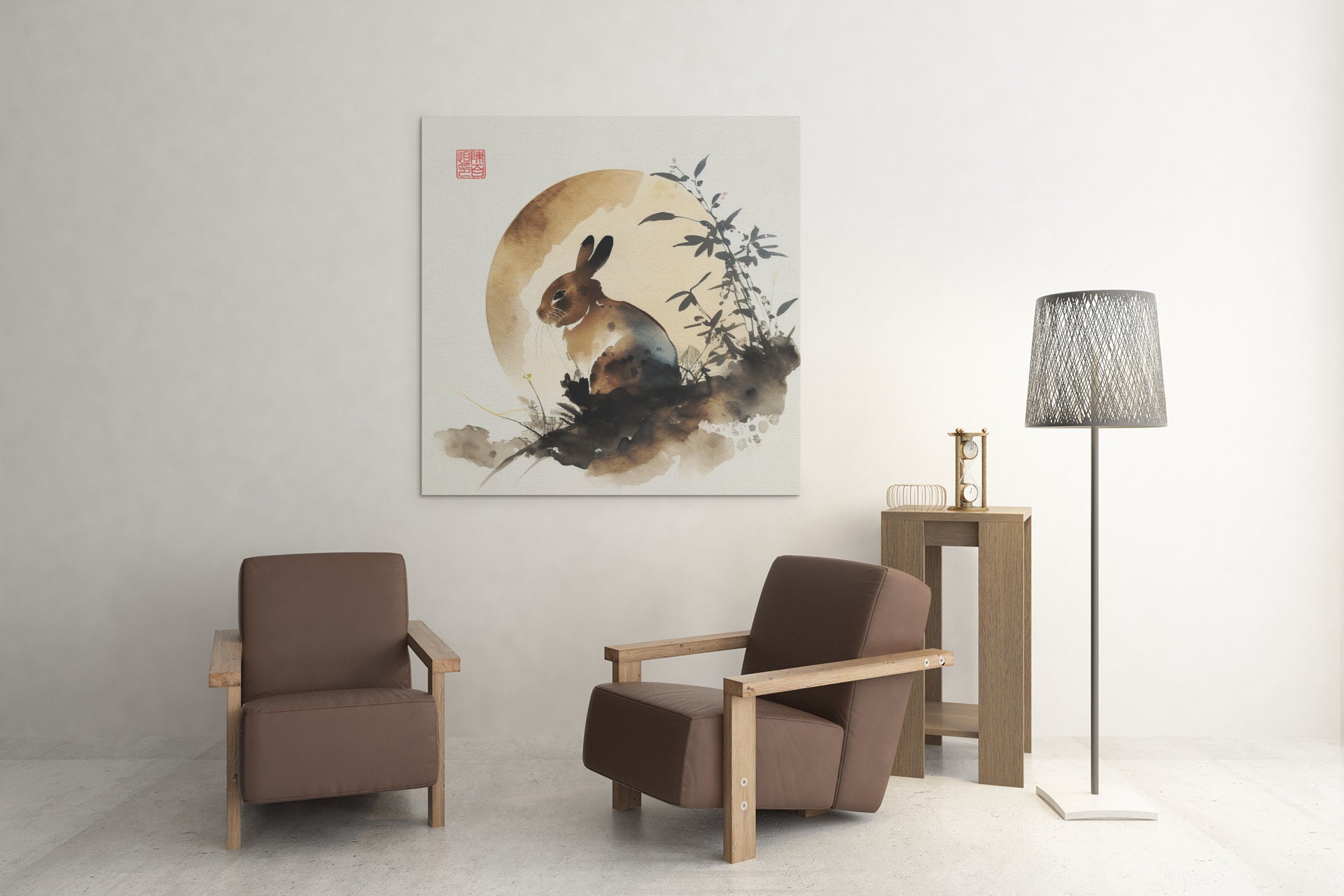 Printable Chinese Watercolor Painting of Zodiac Animal Rabbit, Year of ...