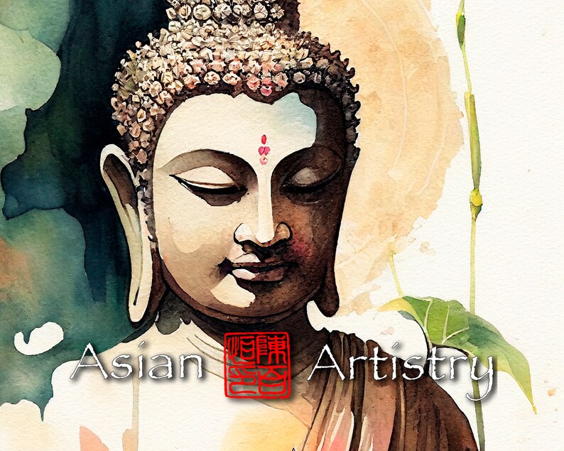 Printable Chinese Watercolor Painting Buddha With Lotus Wall Art