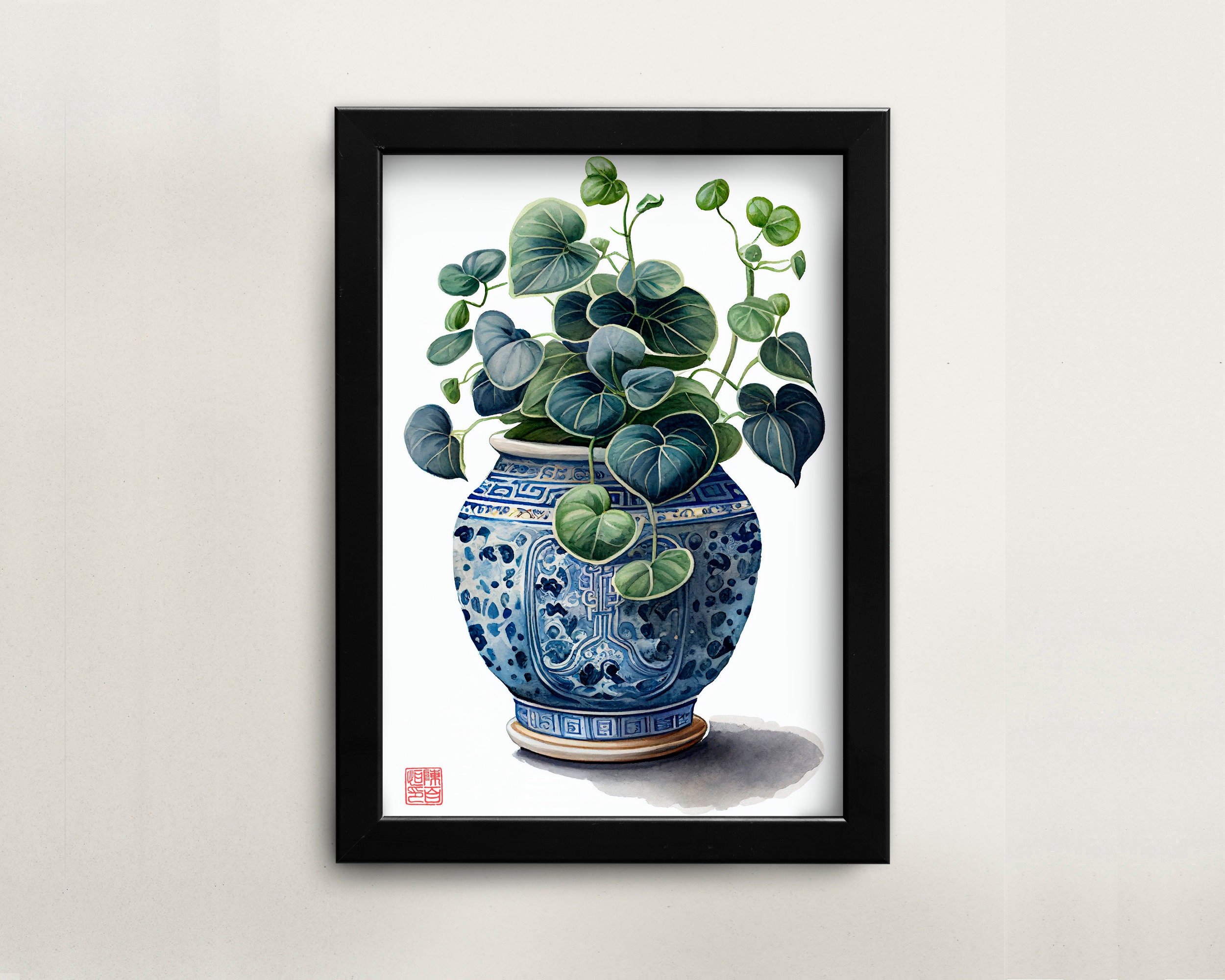 Printable Chinese Watercolor Painting Lucky Chinese Money Plant Wall ...
