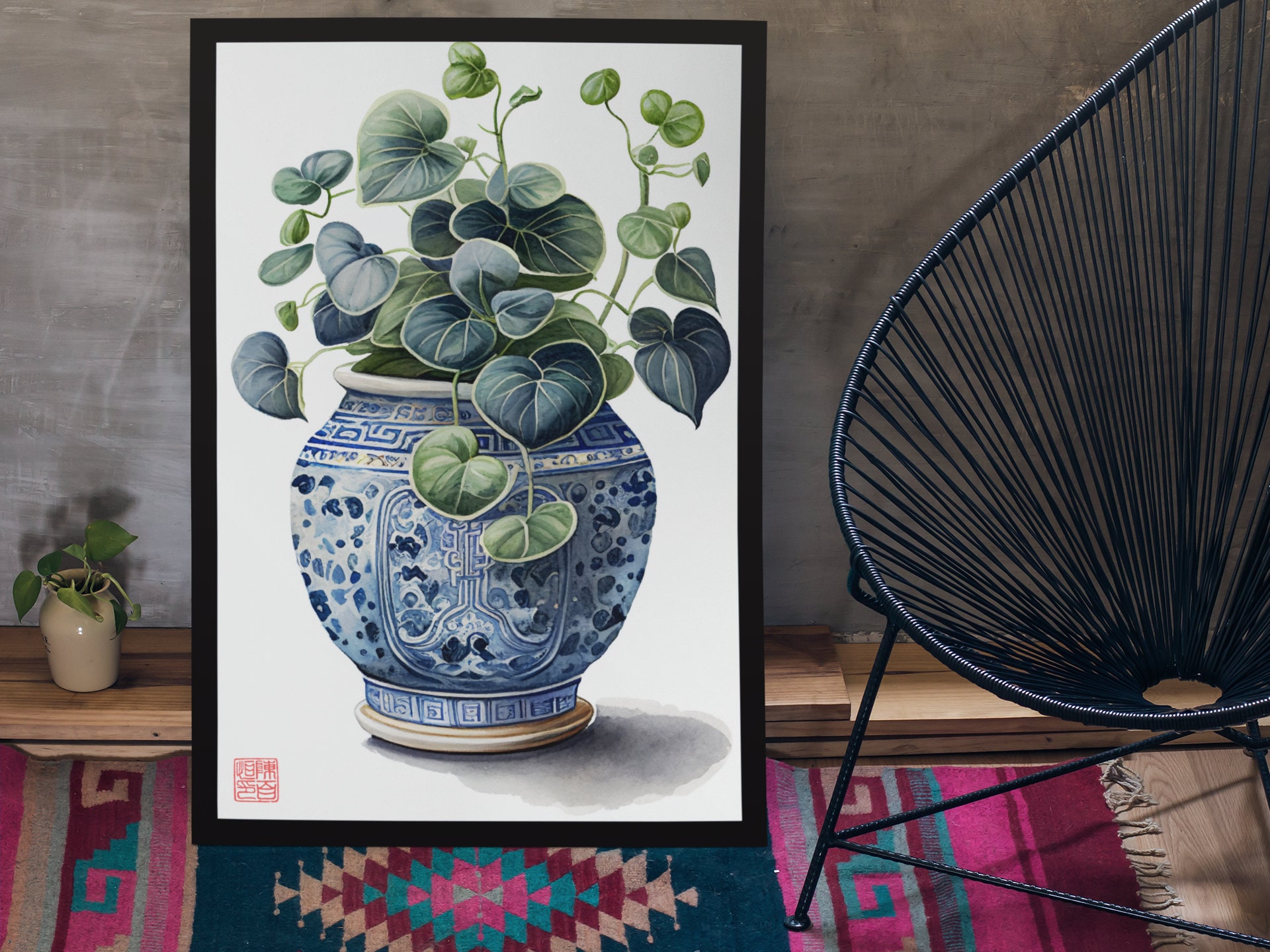Printable Chinese Watercolor Painting Lucky Chinese Money Plant Wall ...