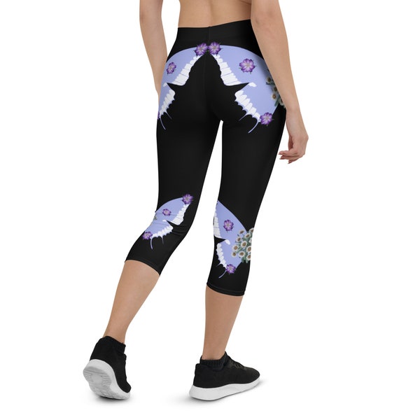 Leggings in black with purple butterflies