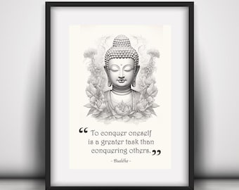 Meditation Buddha-citattryck - Mindfulness-väggkonst för självförbättring och inre frid, direkt nedladdning (A4, A3 PDF och JPG)