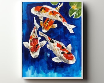 Printable Koi Carp Digital Artwork - High-Resolution Koi Fish Acrylic Painting by Supaluck - A3, A4, or Custom Sizes Available