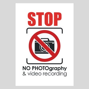 Printable &quot;STOP No Photography & Video Recording&quot; Sign - A4 PDF, Instant Download for Events, Offices, and Private Spaces