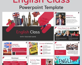 English Class PowerPoint Template - 9 Customizable Slides for Effective Teaching - Instant Download for Teachers and Schools