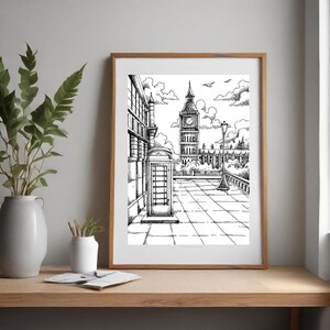 Big Ben - Dessin d&#39;architecture | Impression numérique | Bâtiment de Londres | Horloge de la tour du temps | Clipart dessiné à la main | Téléchargement numérique instantané