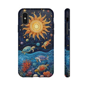 Oceanic Turtle Mosaic Phone Case Stained Glass Sun & Sea Art iPhone 16 15 14 13 12 11 Pro Max Plus Samsung S24 S23 S22 Pixel 8 7 6