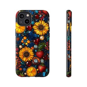 Floral Sunflower Gemstone Mosaic Phone Case Vintage Floral Art iPhone 16 15 14 13 12 11 Pro Max Plus Samsung S24 S23 S22 Pixel 8 7 6