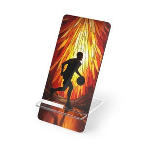 Custom Basketball Mobile Display Stand – Personalized Vibrant Phone Holder, Sports Desk Accessory, Gamer Gift, Unique Basketball Fan Decor