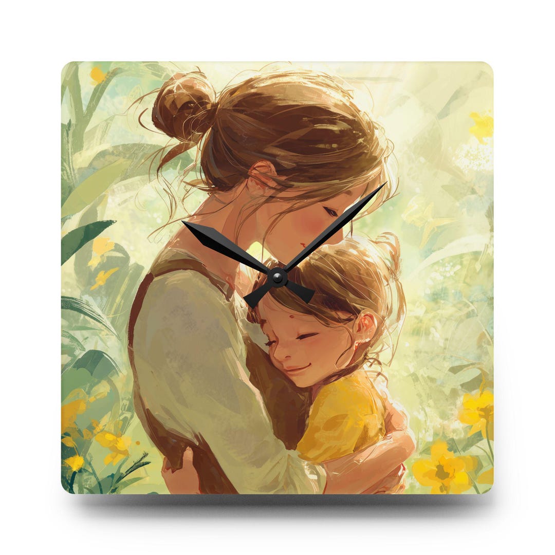 Personalizable Mother and Child Hug Acrylic Wall Clock | Nursery Art ...