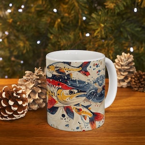 Personalized Rainbow Trout Ceramic Mug – Custom Fishing Coffee Cup, Angler’s Gift, Outdoor Adventure Drinkware, Fish Art Mug