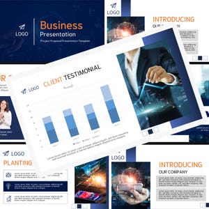 9 Minimalist Blue Business Presentation Slides - Editable PowerPoint Template for Professional Proposals - Instant Download
