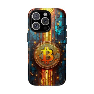 Bitcoin Phone Case For iPhone 16 Pro Max 15 14 13 12 11 XR XS SE Samsung S25 Ultra S24 S23 S22 A55 A35 A25 A15 | Crypto Stained Glass Design