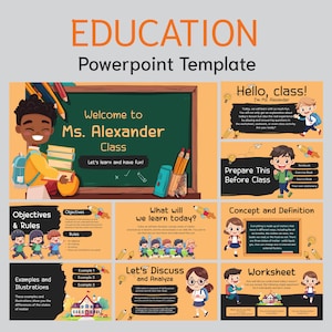 Fun Classroom PowerPoint Template - 9 Editable Slides, Teaching and Learning, Kids Classroom Presentation, Back-to-School PPT