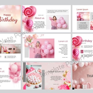Birthday Celebration PowerPoint - Customizable Slideshow and Presentation Template, PINK, 9 Slides